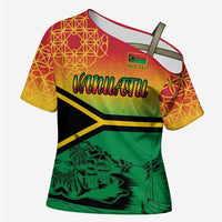 Hapi 45th Indipendens Dei Vanuatu Cross Shoulder Shirt Yumi 1980 with Vanuatuan Beach Landscape LT9 Female Red - Polynesian Pride