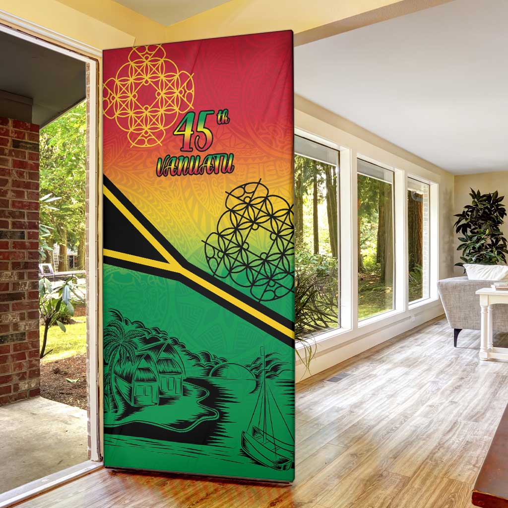 Hapi 45th Indipendens Dei Vanuatu Door Cover Yumi 1980 with Vanuatuan Beach Landscape - Polynesian Pride