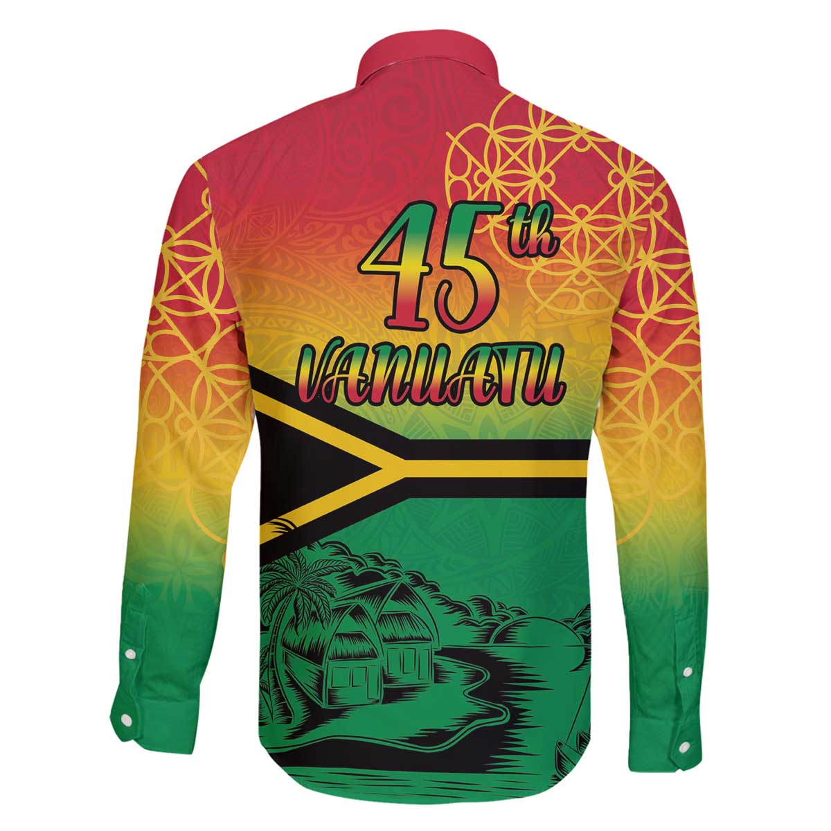 Hapi 45th Indipendens Dei Vanuatu Family Matching Off The Shoulder Long Sleeve Dress and Hawaiian Shirt Yumi 1980 with Vanuatuan Beach Landscape