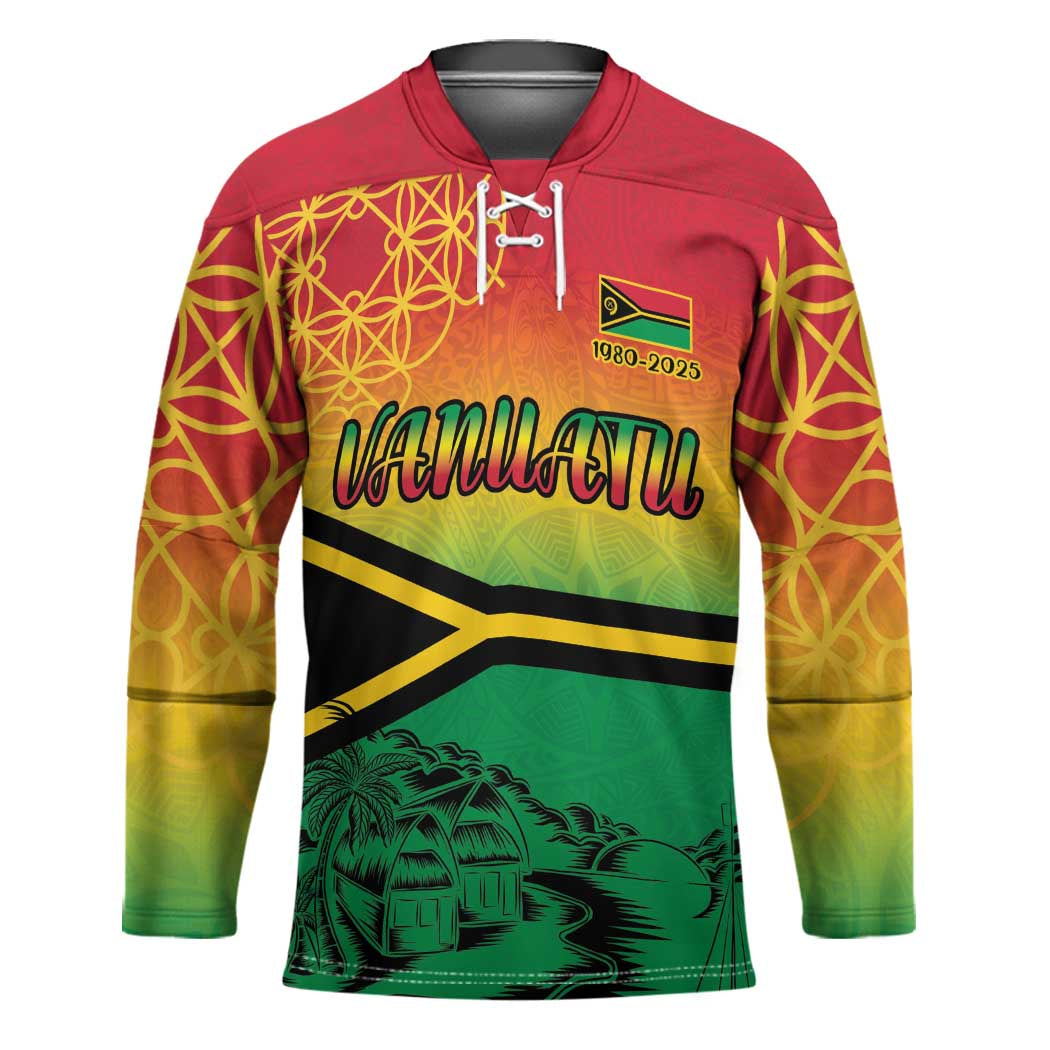 Hapi 45th Indipendens Dei Vanuatu Hockey Jersey Yumi 1980 with Vanuatuan Beach Landscape LT9 Unisex Red - Polynesian Pride