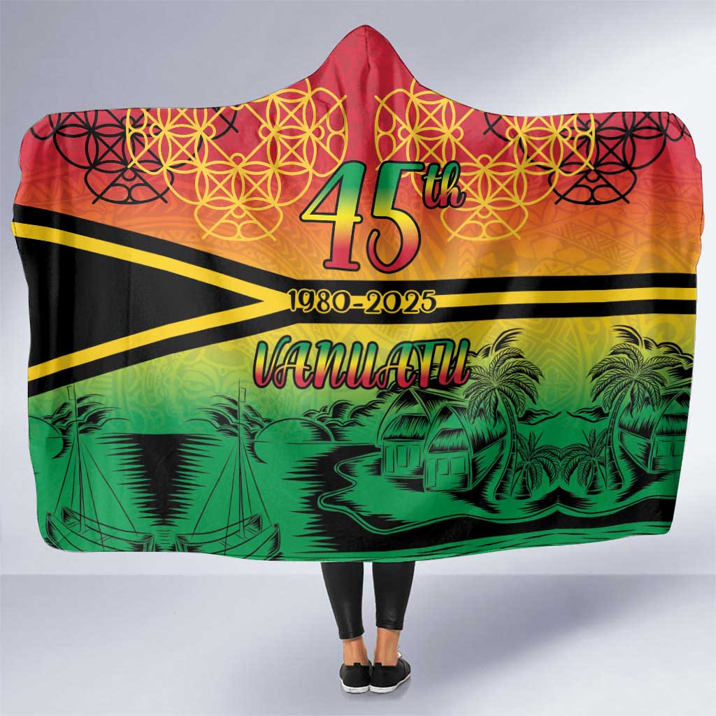 Hapi 45th Indipendens Dei Vanuatu Hooded Blanket Yumi 1980 with Vanuatuan Beach Landscape