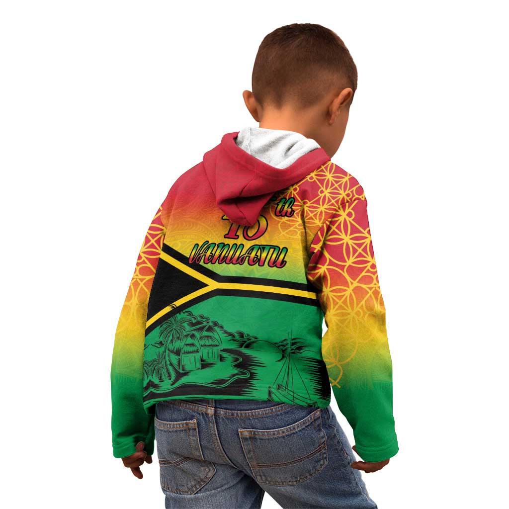 Hapi 45th Indipendens Dei Vanuatu Kid Hoodie Yumi 1980 with Vanuatuan Beach Landscape