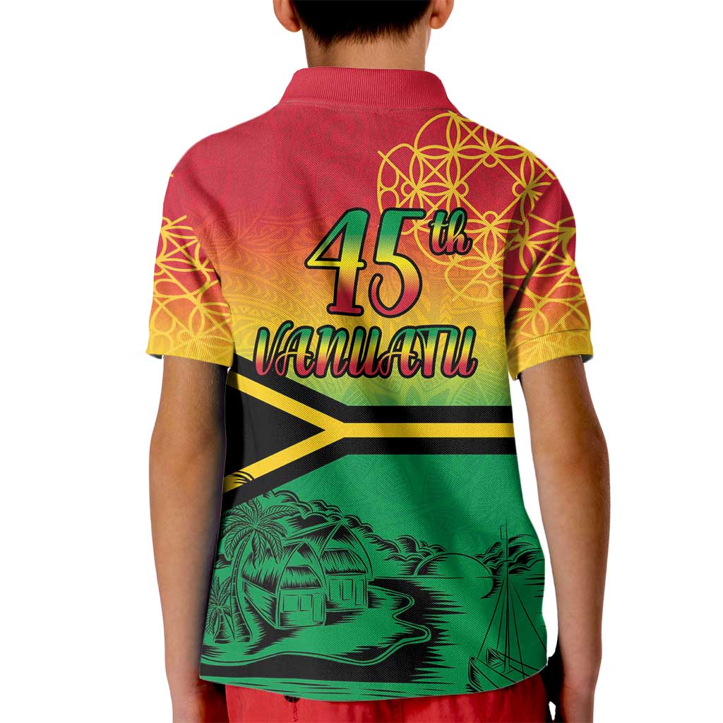 Hapi 45th Indipendens Dei Vanuatu Kid Polo Shirt Yumi 1980 with Vanuatuan Beach Landscape