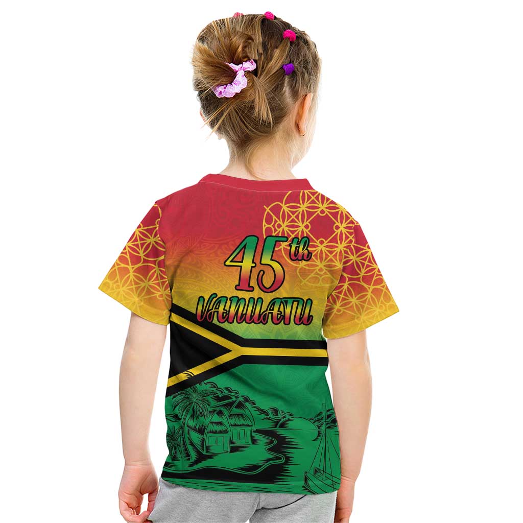 Hapi 45th Indipendens Dei Vanuatu Kid T Shirt Yumi 1980 with Vanuatuan Beach Landscape