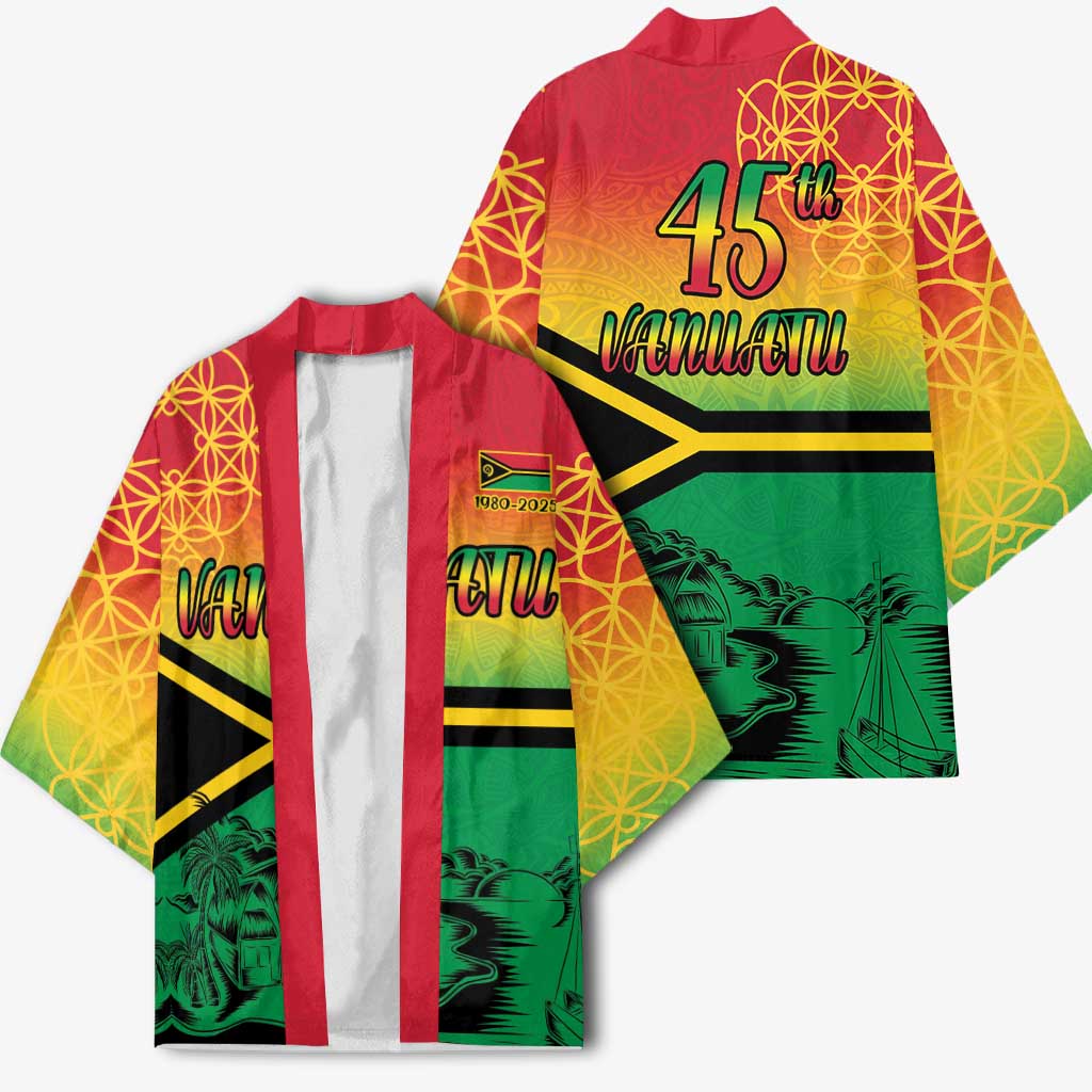 Hapi 45th Indipendens Dei Vanuatu Kimono Yumi 1980 with Vanuatuan Beach Landscape - Polynesian Pride