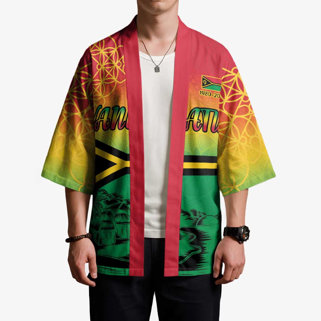 Hapi 45th Indipendens Dei Vanuatu Kimono Yumi 1980 with Vanuatuan Beach Landscape - Polynesian Pride