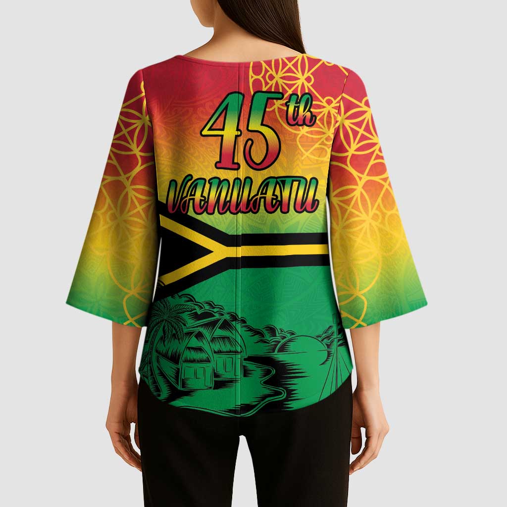 Hapi 45th Indipendens Dei Vanuatu Kimono Sleeve Blouse Yumi 1980 with Vanuatuan Beach Landscape LT9 - Polynesian Pride