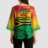Hapi 45th Indipendens Dei Vanuatu Kimono Sleeve Blouse Yumi 1980 with Vanuatuan Beach Landscape LT9 - Polynesian Pride