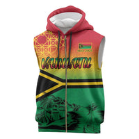 Hapi 45th Indipendens Dei Vanuatu Sleeveless Zip Hoodie Yumi 1980 with Vanuatuan Beach Landscape - Polynesian Pride