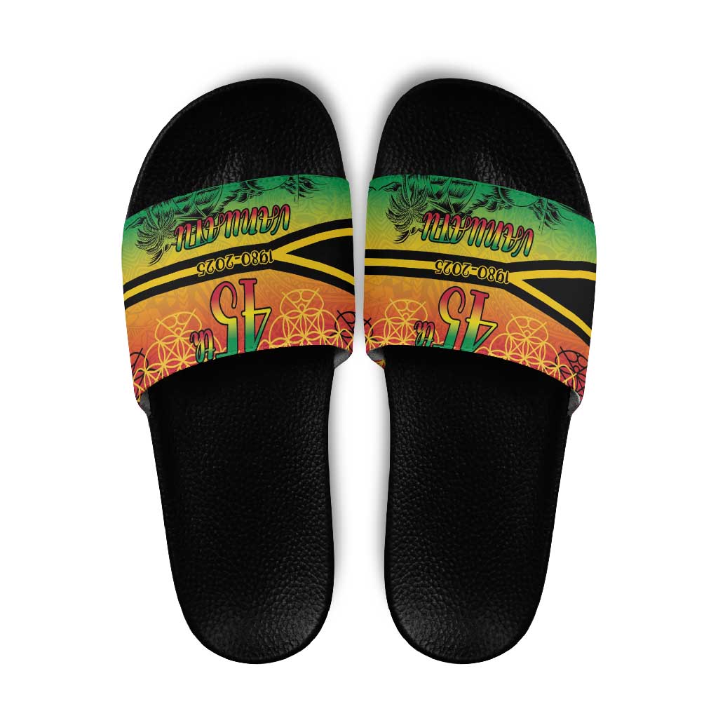 Hapi 45th Indipendens Dei Vanuatu Slide Sandals Yumi 1980 with Vanuatuan Beach Landscape - Polynesian Pride
