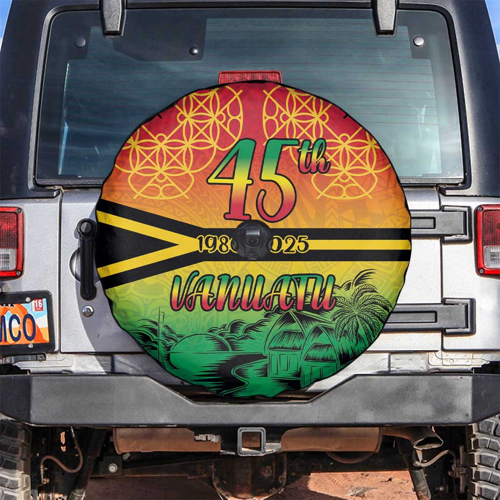 Hapi 45th Indipendens Dei Vanuatu Spare Tire Cover Yumi 1980 with Vanuatuan Beach Landscape