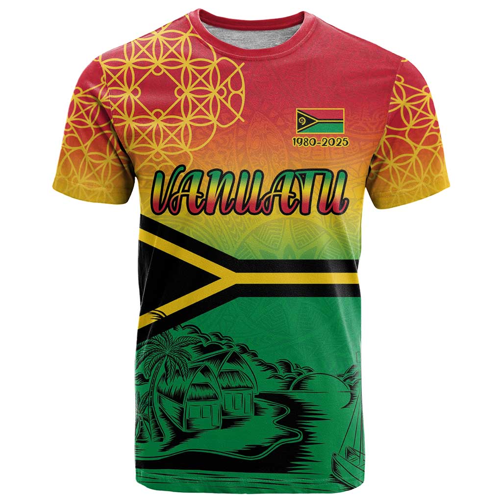 Hapi 45th Indipendens Dei Vanuatu T Shirt Yumi 1980 with Vanuatuan Beach Landscape
