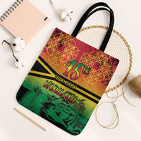 Hapi 45th Indipendens Dei Vanuatu Tote Bag Yumi 1980 with Vanuatuan Beach Landscape - Polynesian Pride