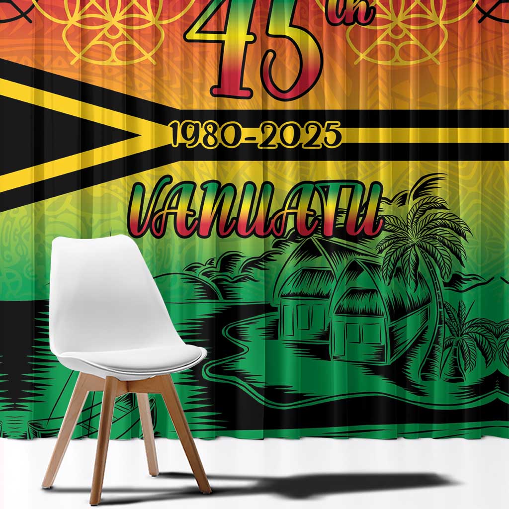 Hapi 45th Indipendens Dei Vanuatu Window Curtain Yumi 1980 with Vanuatuan Beach Landscape