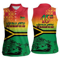 Hapi 45th Indipendens Dei Vanuatu Women Sleeveless Polo Shirt Yumi 1980 with Vanuatuan Beach Landscape