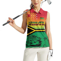 Hapi 45th Indipendens Dei Vanuatu Women Sleeveless Polo Shirt Yumi 1980 with Vanuatuan Beach Landscape