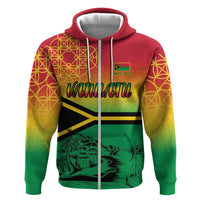 Hapi 45th Indipendens Dei Vanuatu Zip Hoodie Yumi 1980 with Vanuatuan Beach Landscape