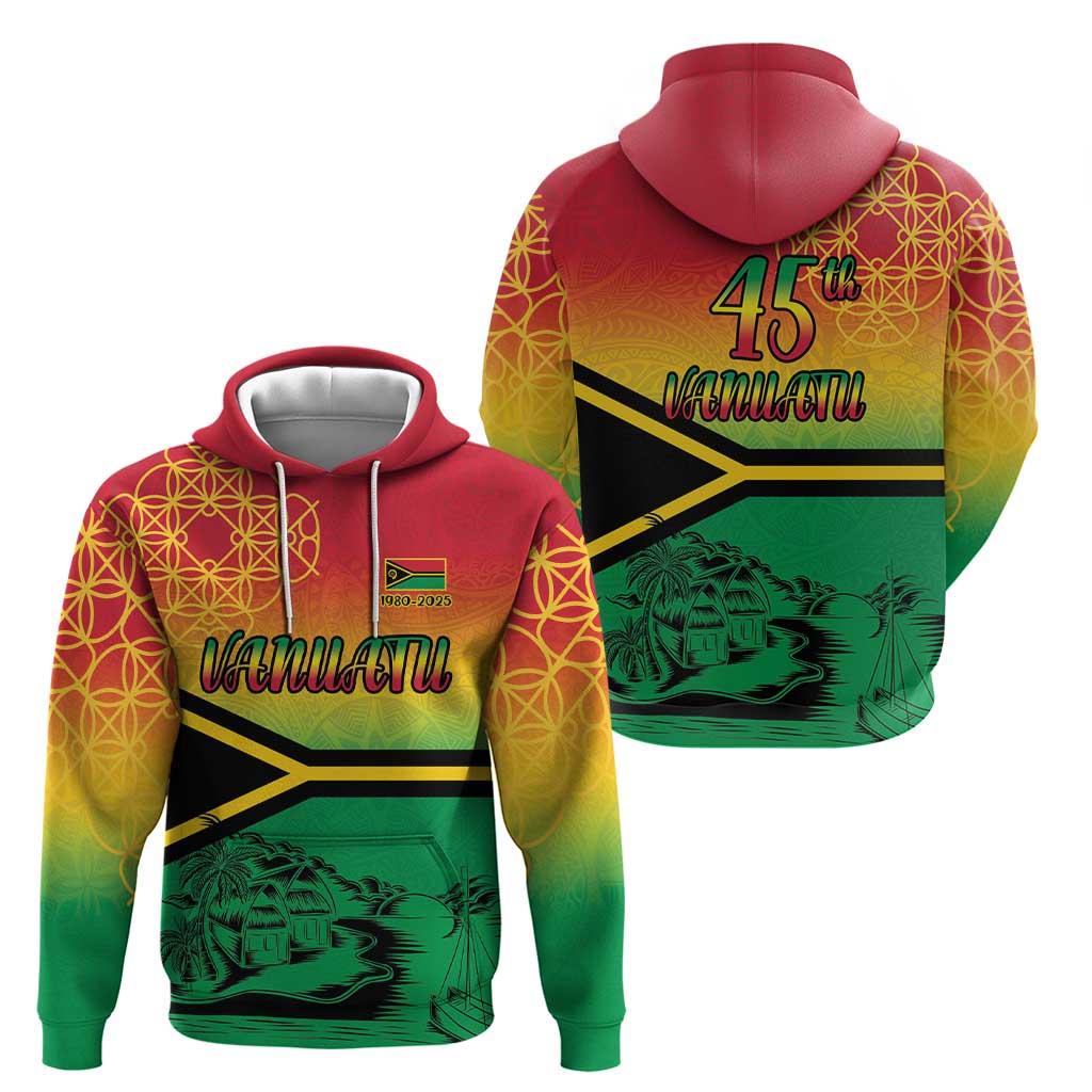 Hapi 45th Indipendens Dei Vanuatu Zip Hoodie Yumi 1980 with Vanuatuan Beach Landscape