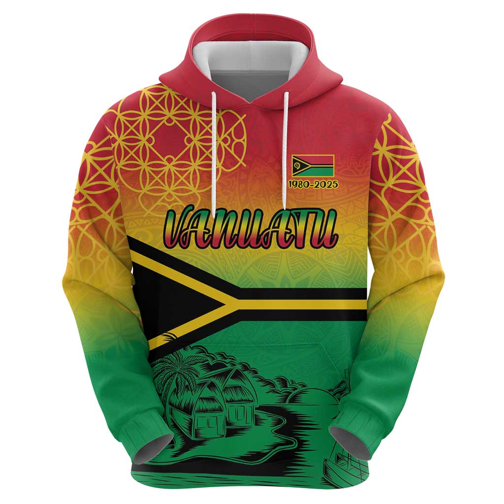 Hapi 45th Indipendens Dei Vanuatu Zip Hoodie Yumi 1980 with Vanuatuan Beach Landscape