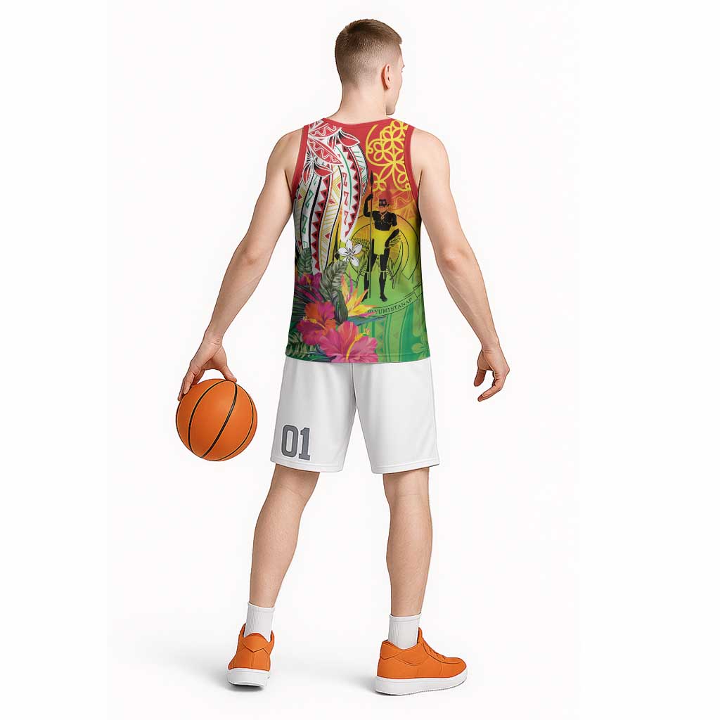 Vanuatu 45th Anniversary Basketball Jersey Polynesian with Sand Drawing Pattern LT9 - Polynesian Pride