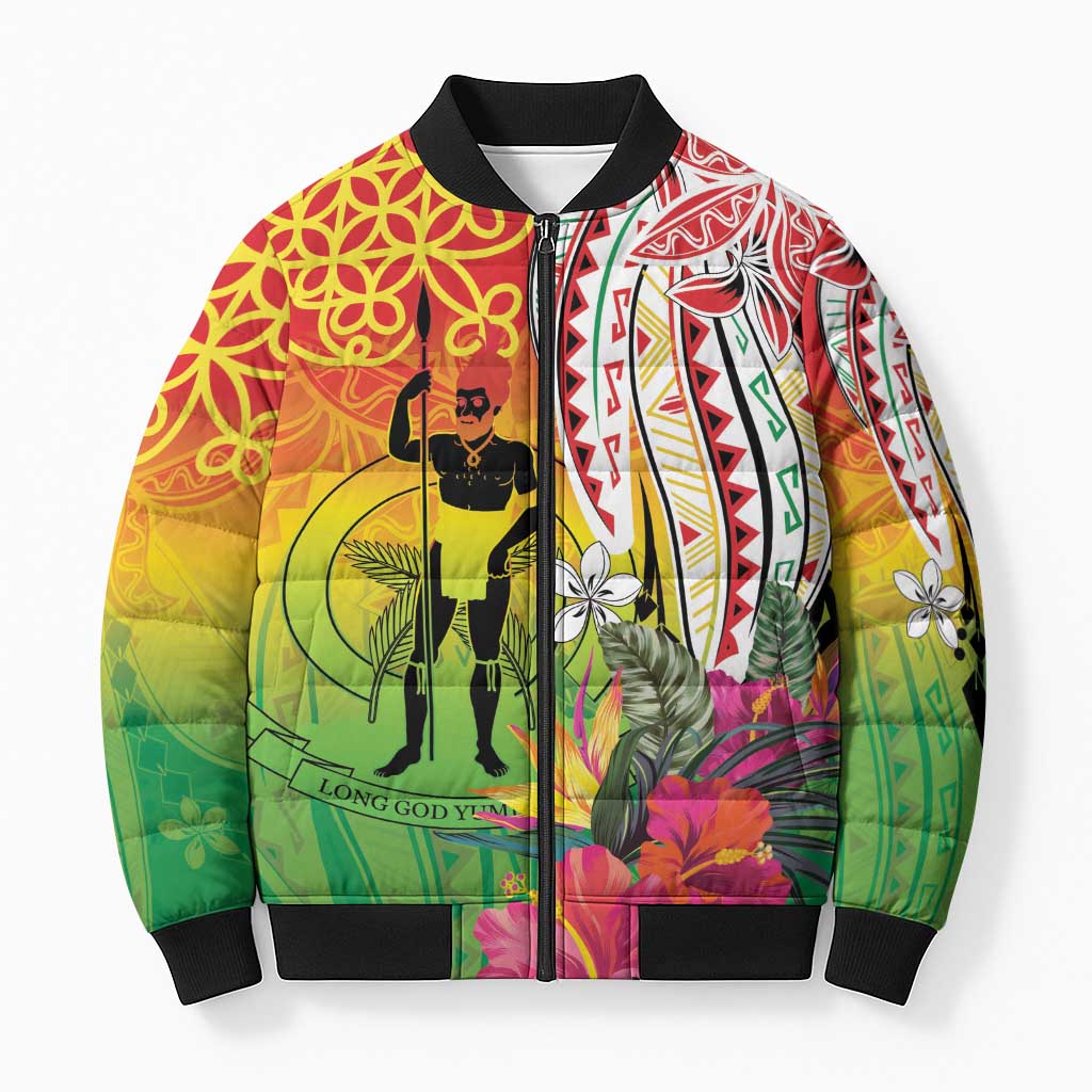 Vanuatu 45th Anniversary Bomber Puffer Jacket Polynesian with Sand Drawing Pattern LT9 Unisex Red - Polynesian Pride