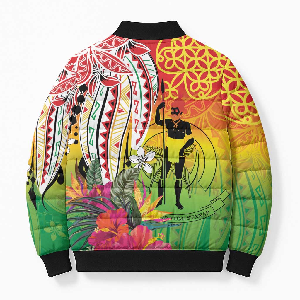 Vanuatu 45th Anniversary Bomber Puffer Jacket Polynesian with Sand Drawing Pattern LT9 - Polynesian Pride