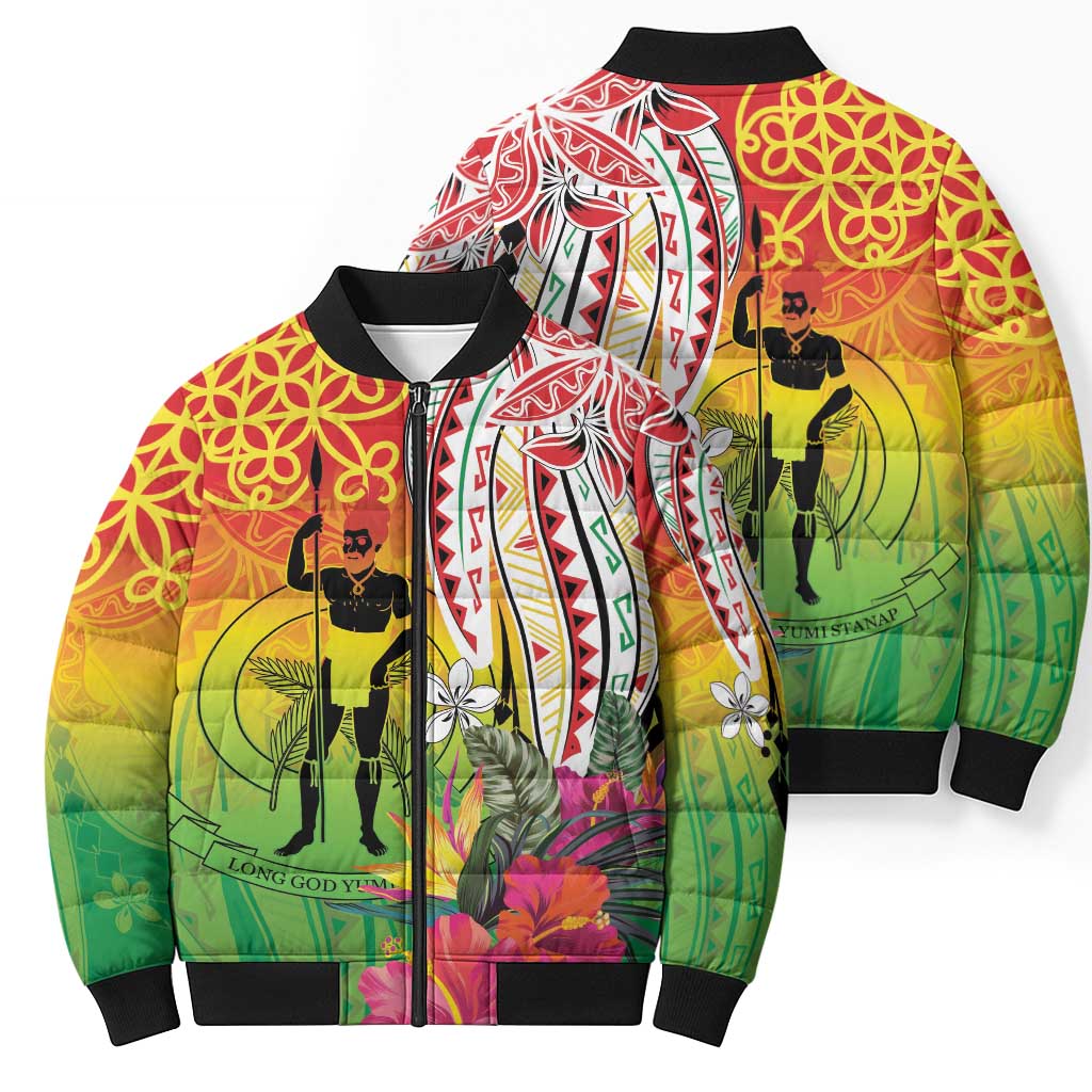 Vanuatu 45th Anniversary Bomber Puffer Jacket Polynesian with Sand Drawing Pattern LT9 - Polynesian Pride