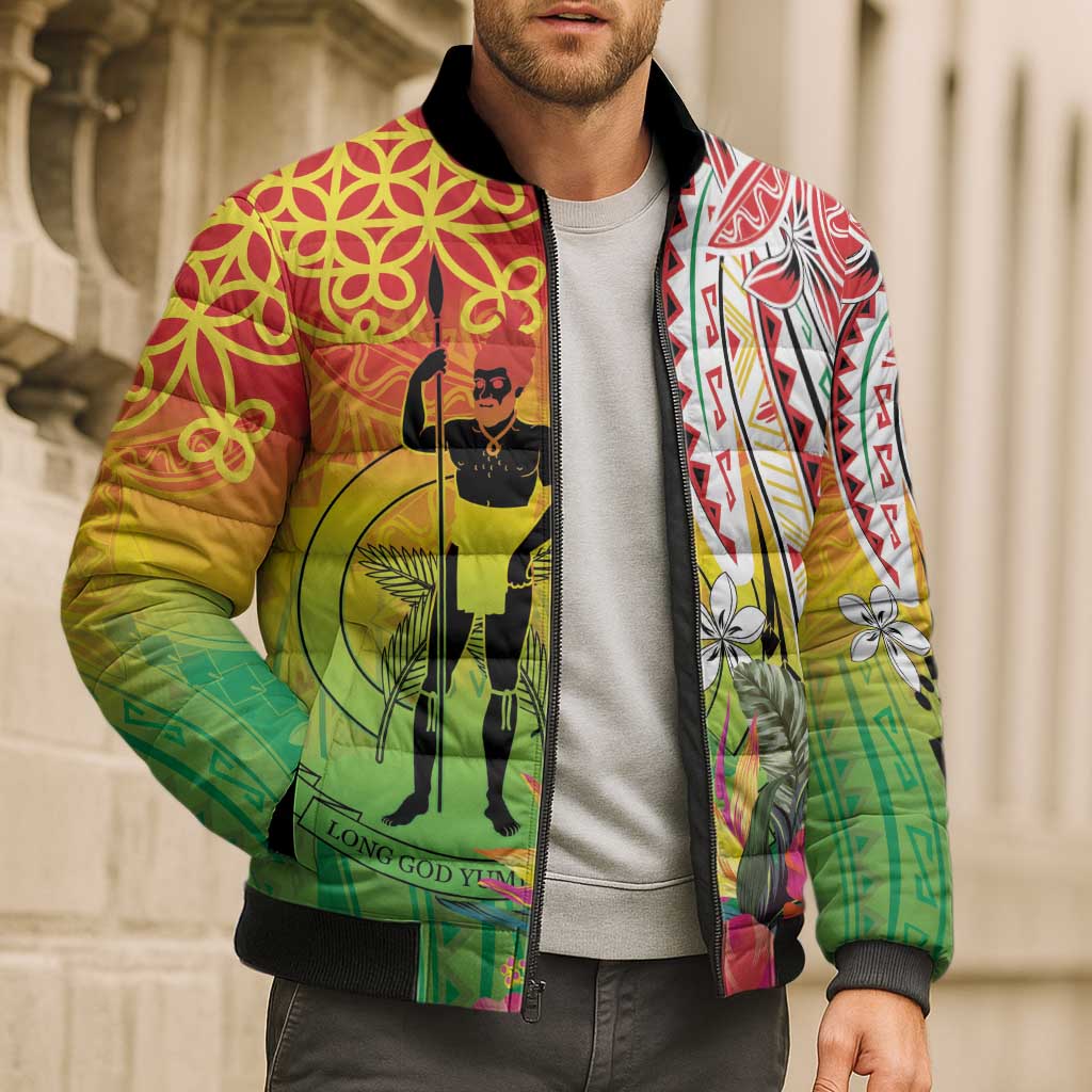Vanuatu 45th Anniversary Bomber Puffer Jacket Polynesian with Sand Drawing Pattern LT9 - Polynesian Pride