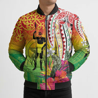 Vanuatu 45th Anniversary Bomber Puffer Jacket Polynesian with Sand Drawing Pattern LT9 - Polynesian Pride