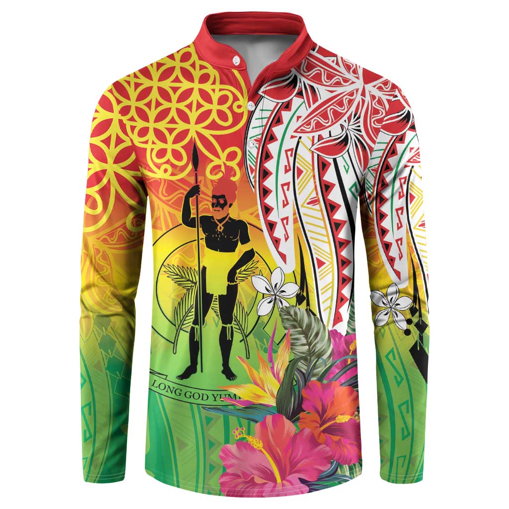 Vanuatu 45th Anniversary Button Sweatshirt Polynesian with Sand Drawing Pattern LT9 Red - Polynesian Pride