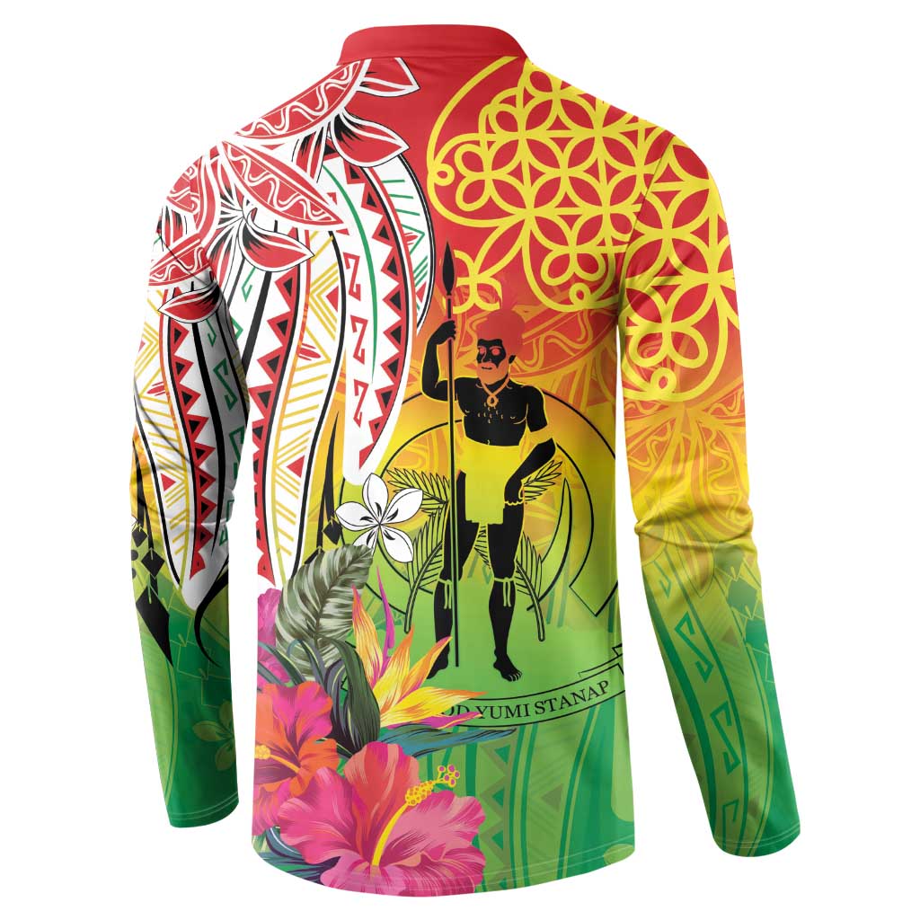 Vanuatu 45th Anniversary Button Sweatshirt Polynesian with Sand Drawing Pattern LT9 - Polynesian Pride