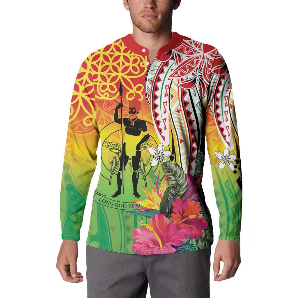 Vanuatu 45th Anniversary Button Sweatshirt Polynesian with Sand Drawing Pattern LT9 - Polynesian Pride