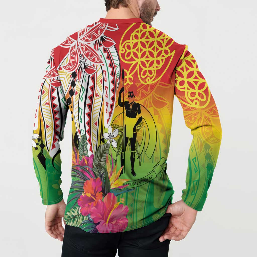 Vanuatu 45th Anniversary Button Sweatshirt Polynesian with Sand Drawing Pattern LT9 - Polynesian Pride