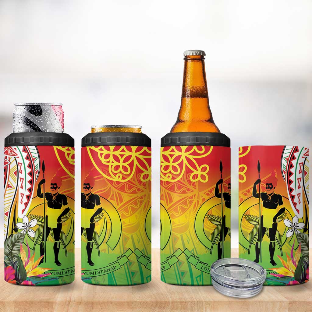 Vanuatu 45th Anniversary 4 in 1 Can Cooler Tumbler Polynesian with Sand Drawing Pattern LT9 - Polynesian Pride