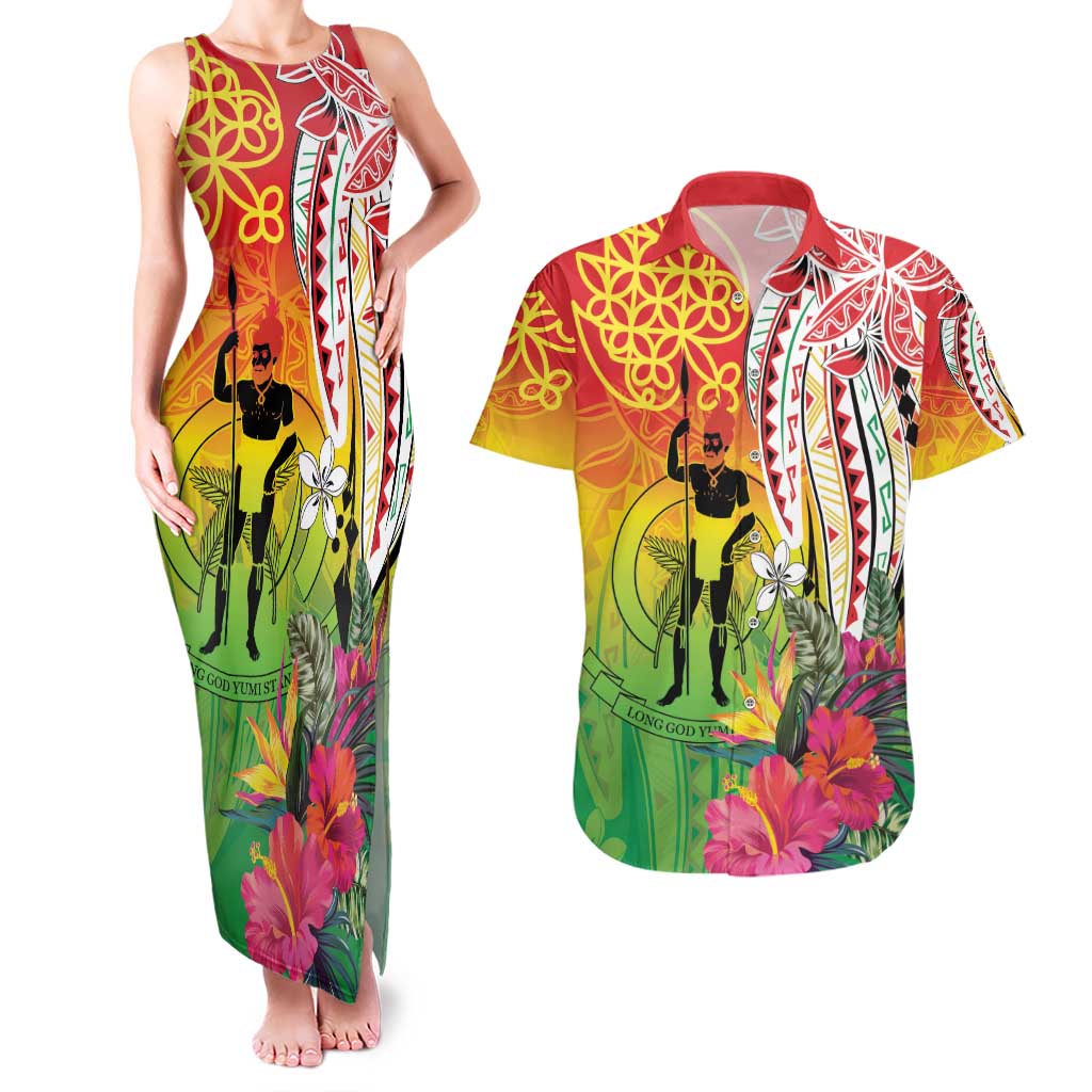 Vanuatu 45th Anniversary Couples Matching Tank Maxi Dress and Hawaiian Shirt Polynesian with Sand Drawing Pattern LT9 Red - Polynesian Pride