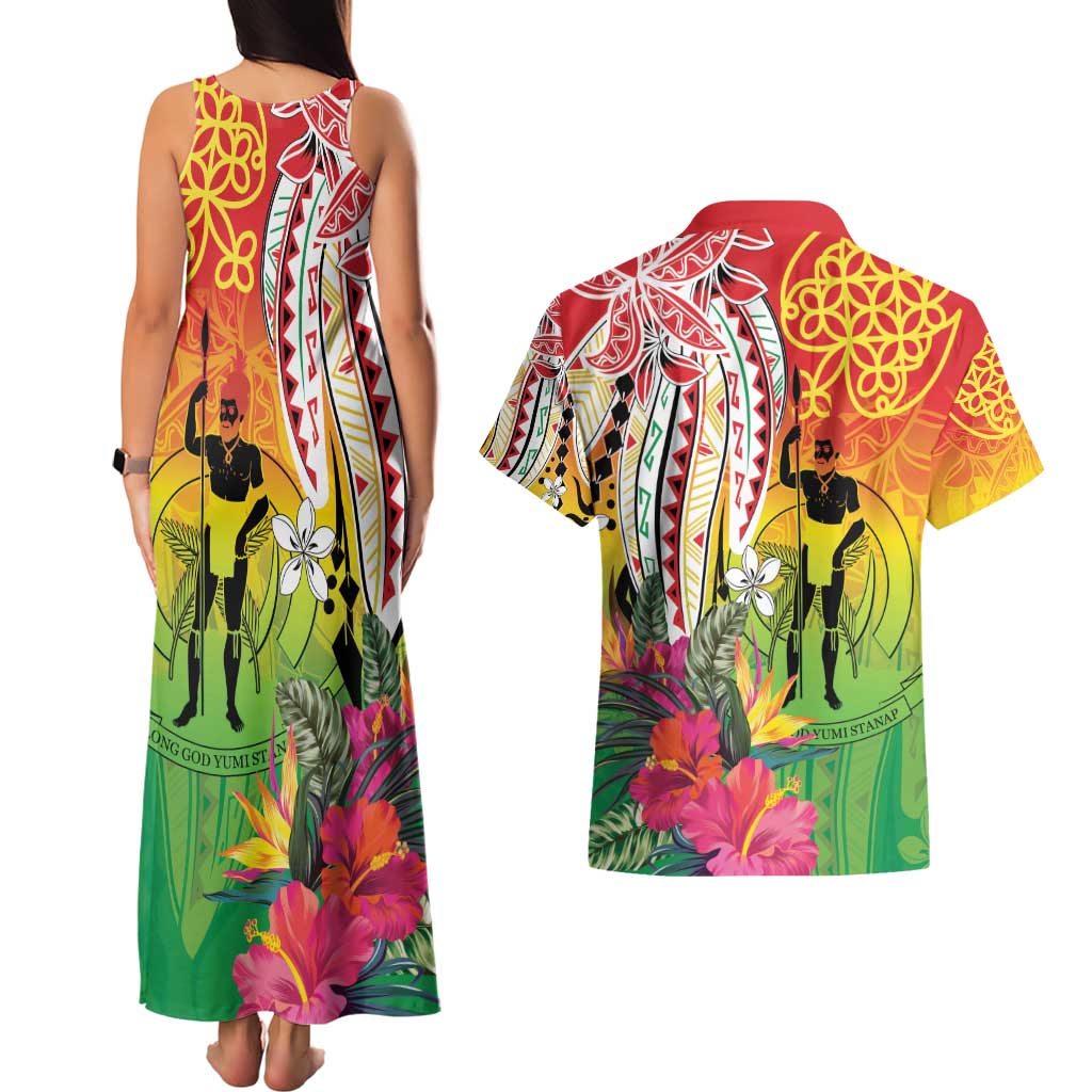 Vanuatu 45th Anniversary Couples Matching Tank Maxi Dress and Hawaiian Shirt Polynesian with Sand Drawing Pattern LT9 - Polynesian Pride