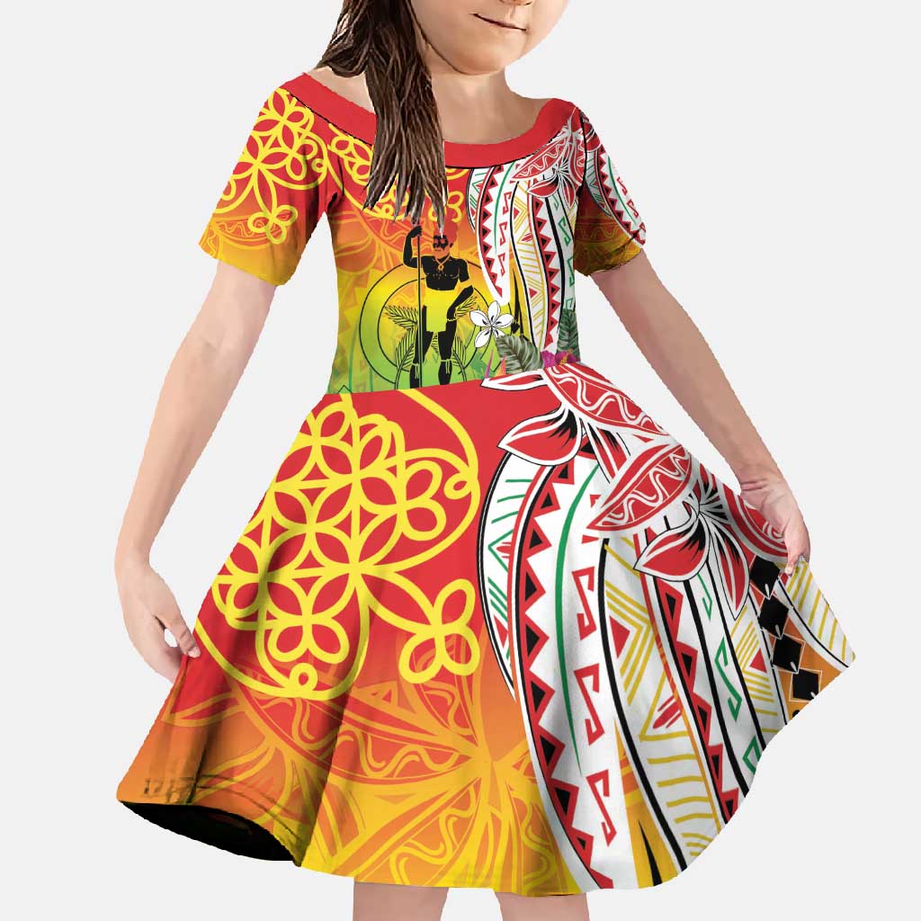 Vanuatu 45th Anniversary Family Matching Long Sleeve Bodycon Dress and Hawaiian Shirt Polynesian with Sand Drawing Pattern