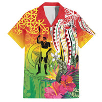 Vanuatu 45th Anniversary Family Matching Long Sleeve Bodycon Dress and Hawaiian Shirt Polynesian with Sand Drawing Pattern