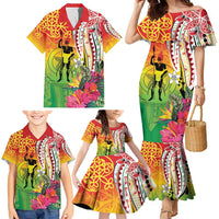 Vanuatu 45th Anniversary Family Matching Mermaid Dress and Hawaiian Shirt Polynesian with Sand Drawing Pattern