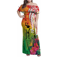 Vanuatu 45th Anniversary Family Matching Off Shoulder Maxi Dress and Hawaiian Shirt Polynesian with Sand Drawing Pattern