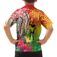 Vanuatu 45th Anniversary Family Matching Off Shoulder Short Dress and Hawaiian Shirt Polynesian with Sand Drawing Pattern