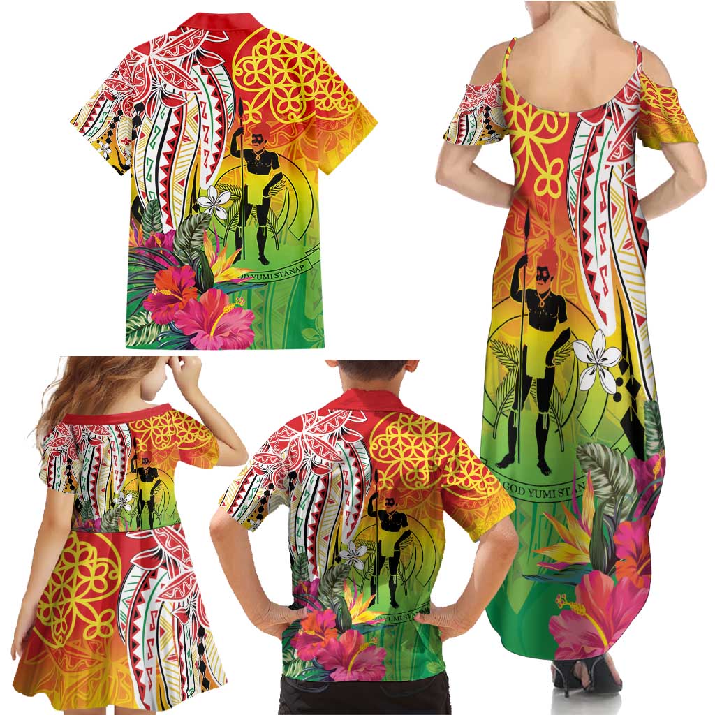 Vanuatu 45th Anniversary Family Matching Summer Maxi Dress and Hawaiian Shirt Polynesian with Sand Drawing Pattern