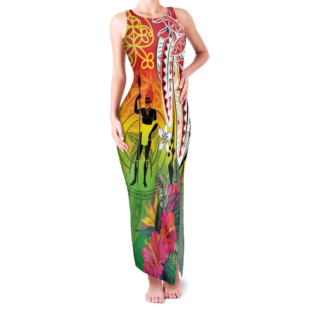 Vanuatu 45th Anniversary Family Matching Tank Maxi Dress and Hawaiian Shirt Polynesian with Sand Drawing Pattern