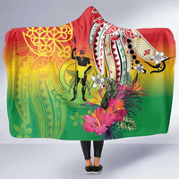 Vanuatu 45th Anniversary Hooded Blanket Polynesian with Sand Drawing Pattern LT9 One Size Red - Polynesian Pride