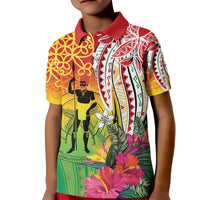 Vanuatu 45th Anniversary Kid Polo Shirt Polynesian with Sand Drawing Pattern