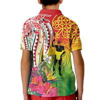 Vanuatu 45th Anniversary Kid Polo Shirt Polynesian with Sand Drawing Pattern