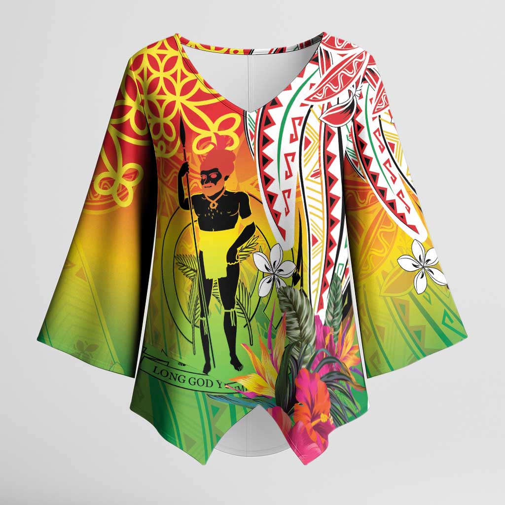 Vanuatu 45th Anniversary Kimono Sleeve Blouse Polynesian with Sand Drawing Pattern LT9 Female Red - Polynesian Pride
