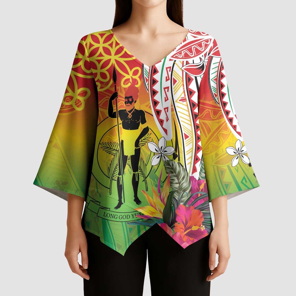 Vanuatu 45th Anniversary Kimono Sleeve Blouse Polynesian with Sand Drawing Pattern LT9 - Polynesian Pride