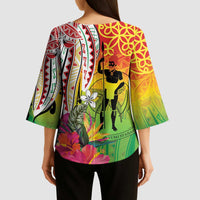 Vanuatu 45th Anniversary Kimono Sleeve Blouse Polynesian with Sand Drawing Pattern LT9 - Polynesian Pride