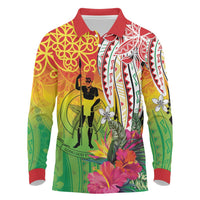 Vanuatu 45th Anniversary Long Sleeve Polo Shirt Polynesian with Sand Drawing Pattern